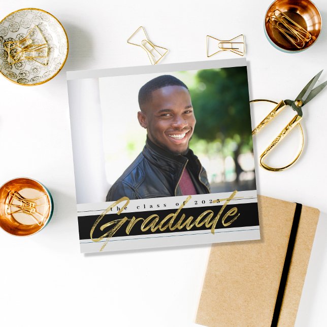 Invitación Tri-Fold de Golden Graduate Multi Photo (Subido por el creador)