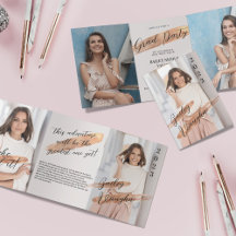 Invitación Tri-Fold de Graduación Rose Gold 4 Foto