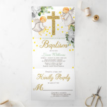 Invitación Tri-Fold de los ángeles de bautismo de 