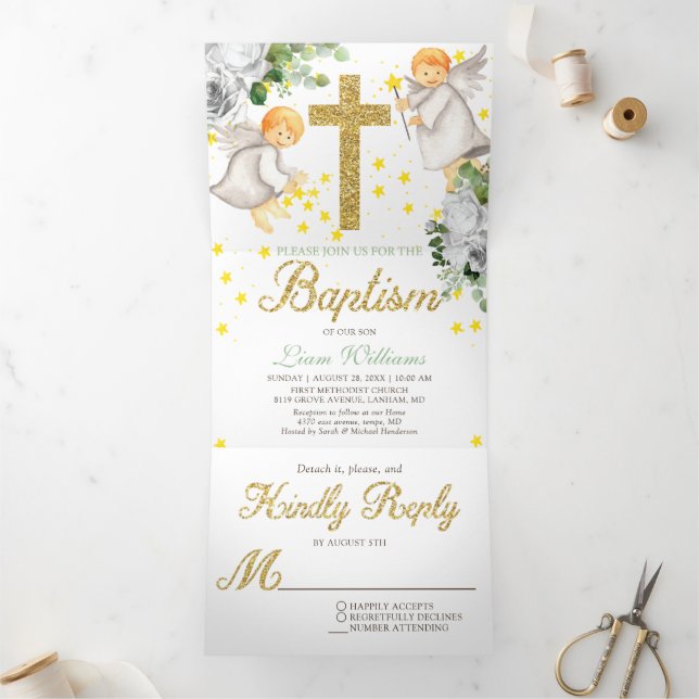 Invitación Tri-Fold de los ángeles de bautismo de  (Interior)