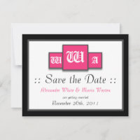 Tri-Monograma Fuchsia Save the Dates para Bodas Mo