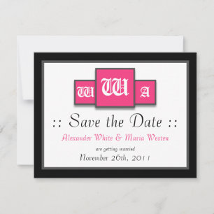 Invitación Tri-Monograma Fuchsia Save the Dates para Bodas Mo