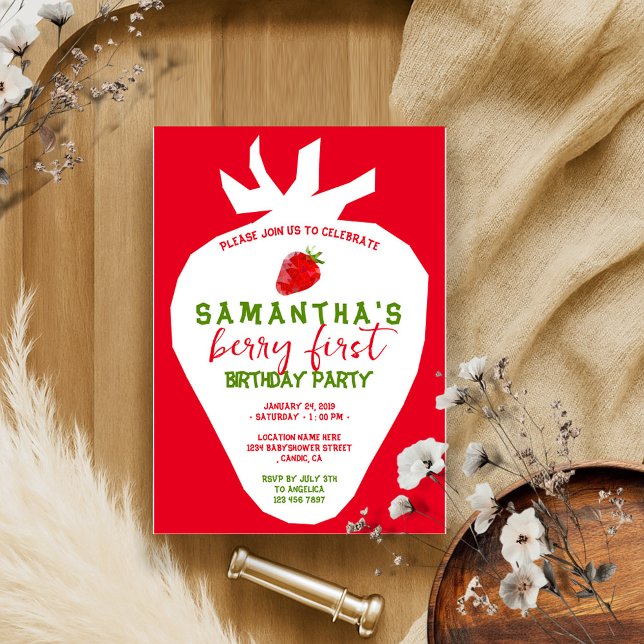Invitación Triángulo simple de cumpleaños de StrawBerry rojo (Subido por el creador)