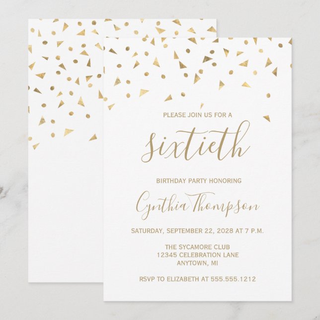 Invitación Triángulos de confeti dorado Fiesta de cumpleaños  (Anverso / Reverso)