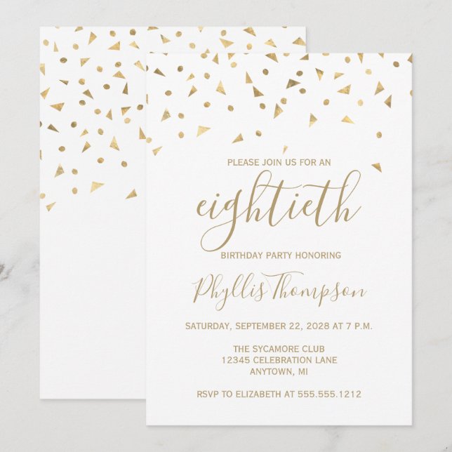 Invitación Triángulos de confeti dorado Fiesta de cumpleaños  (Anverso / Reverso)