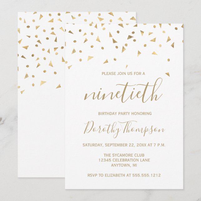 Invitación Triángulos de confeti dorado Fiesta de cumpleaños  (Anverso / Reverso)