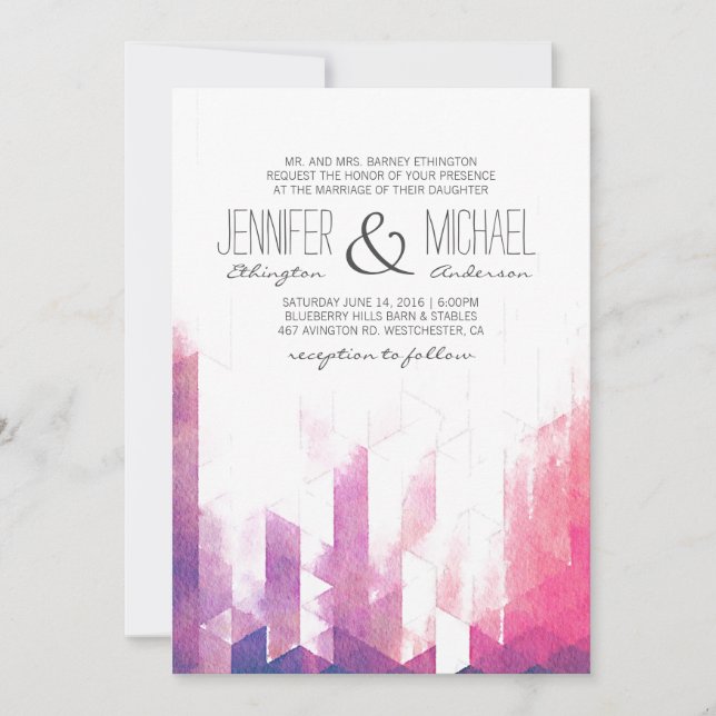 Invitación Triángulos geométricos de acuarela | Boda moderno (Anverso)