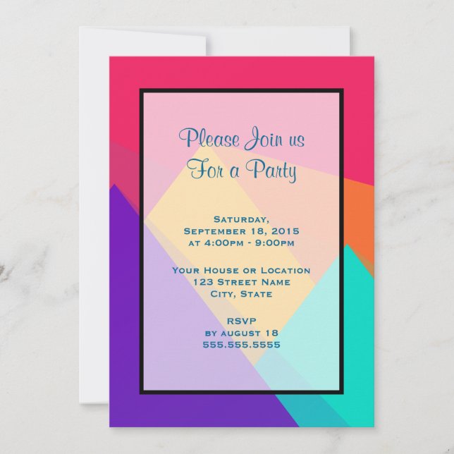 Invitación Triángulos Geométricos de Colores Brillantes Fiest (Anverso)