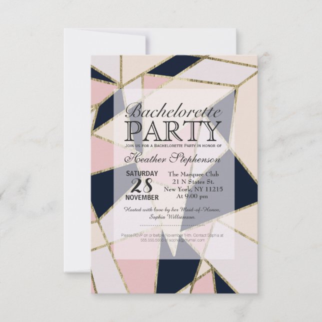 Invitación Triángulos geométricos de oro elegantes (Anverso)