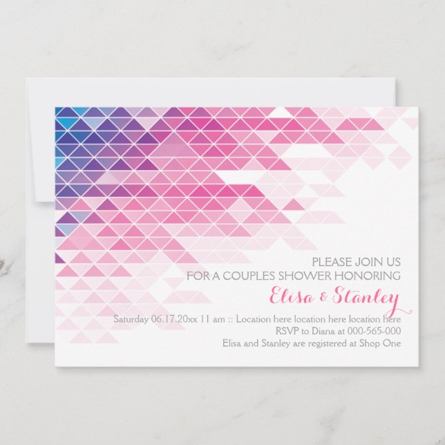 Invitación Triángulos geométricos rosados duchas bodas (Anverso)