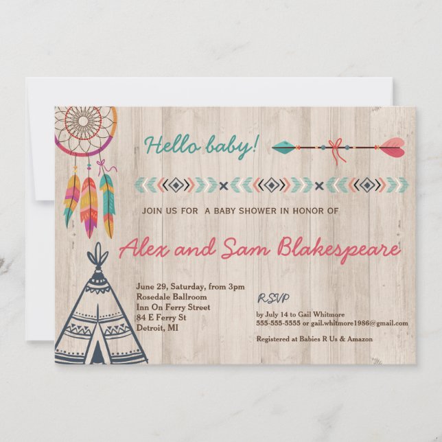 Invitación tribal a Baby Shower (Anverso)