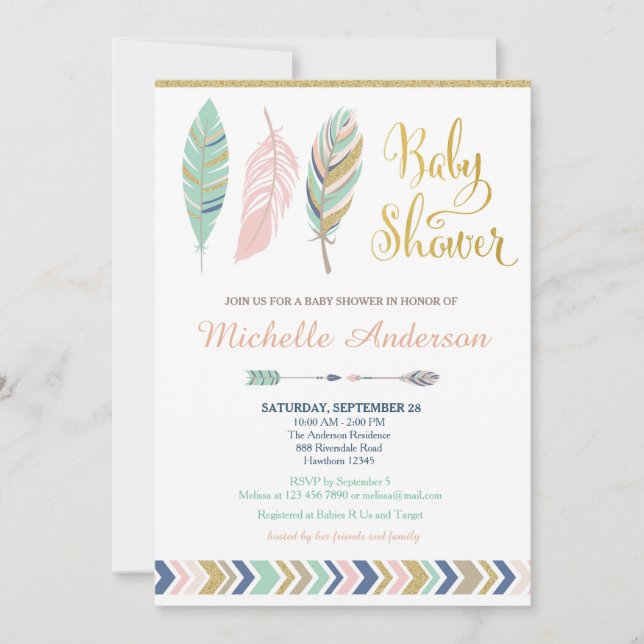 Invitación tribal a Baby Shower / Boho Baby Shower (Anverso)