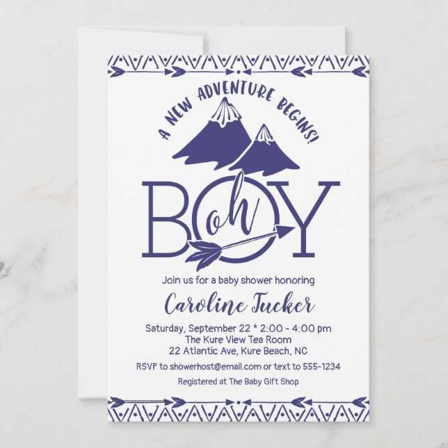 Invitación Tribal Adventure Baby Boy Shower (Anverso)