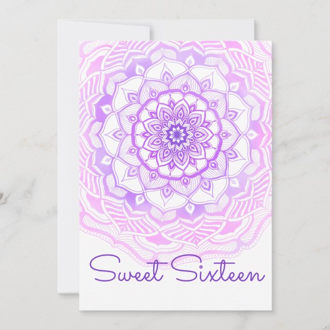 Invitación Tribal Bohemia Mandala Morado Dulce Dieciséis (Anverso)