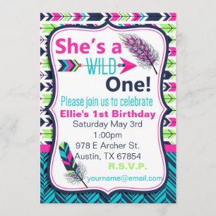 Invitación Tribal, Boho, Feather Wild Un Cumpleaños Invitació