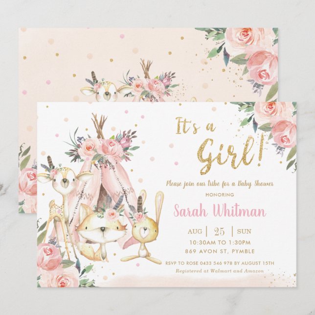 Invitación Tribal de animales de Woodland es un Baby Shower C (Anverso / Reverso)