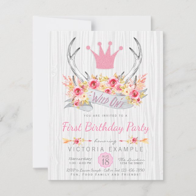 Invitación tribal de antílope Boho Princess Wild O (Anverso)