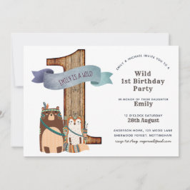 Invitación Tribal de primer cumpleaños de animales de bosque