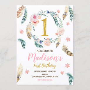 Invitación tribal del cumpleaños de Boho 1ra para