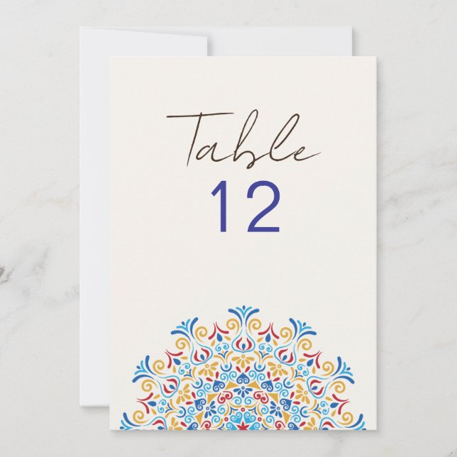 Invitación Tribal Folk Culture Mandala Wedding Table Number (Anverso)