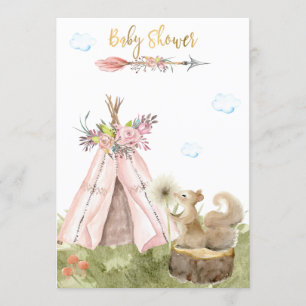 Invitación *~* Tribal Teepee Boho Squirrel Bosque de bosques