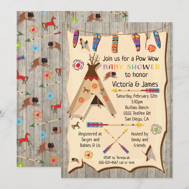 Invitación Tribal Teepee Pow Ducha bebé (Anverso / Reverso)