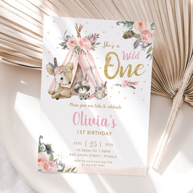 Invitación Tribal Woodland Animals Un primer cumpleaños (Subido por el creador)