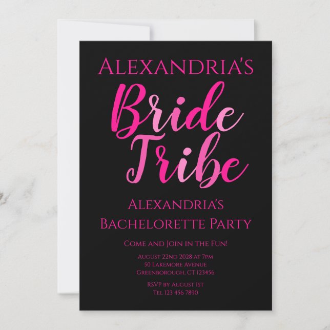 Invitación Tribu de novias Bachelorette Fiesta de negro rosad (Anverso)