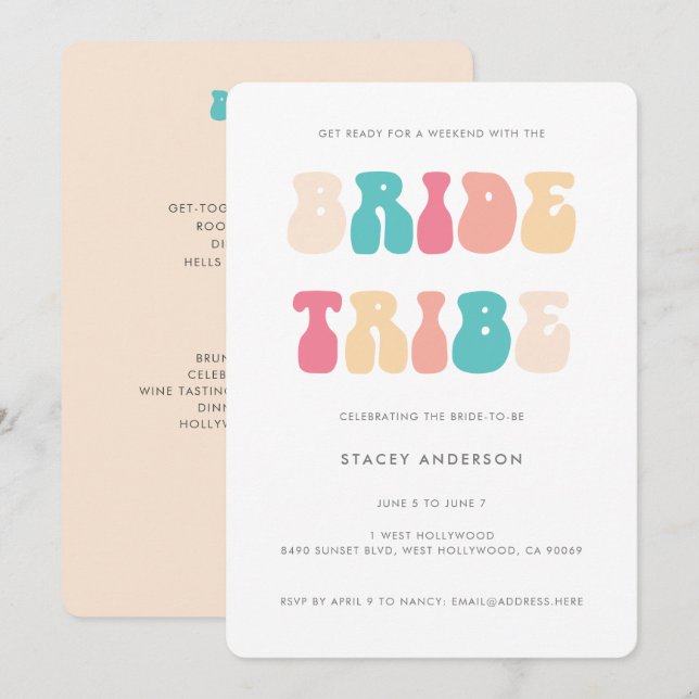 Invitación Tribu de novias divertida retro bachillerato fin d (Anverso / Reverso)