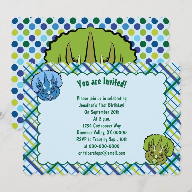 Invitación Triceratops Aniversario de los dinosaurios de la C (Anverso / Reverso)