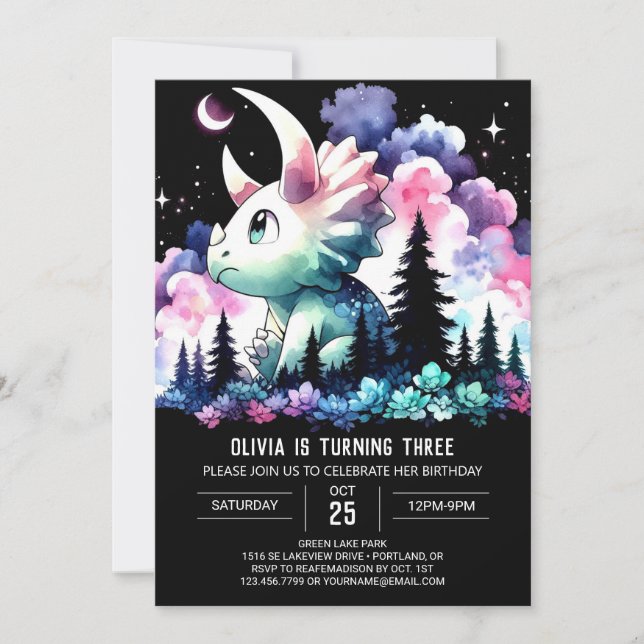 Invitación Triceratops de Cumpleaños Divertido Moderno (Anverso)