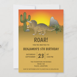 Invitación Triceratops Dinosaur En El Desierto Cumpleaños De