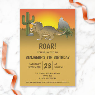 Invitación Triceratops Dinosaurio En Desierto Cumpleaños Infa