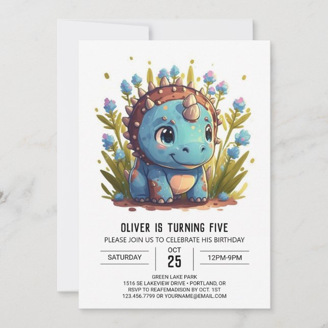 Invitación Triceratops Editable Dinosaur Boy Cumpleaños (Anverso)