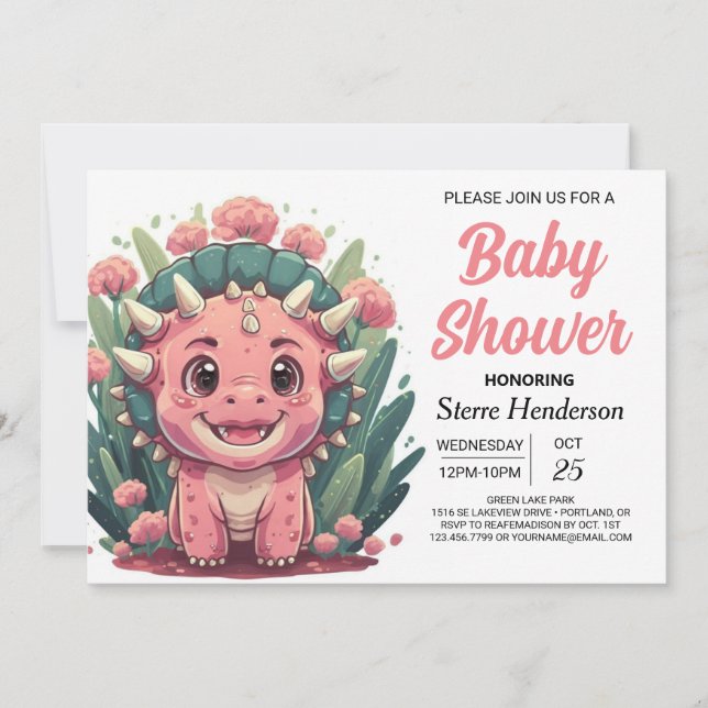 Invitación Triceratops Elegante Chica de Dinosaurios Baby Sho (Anverso)