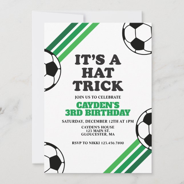 Invitación Trick Green Stripes, Gorra de fútbol, tercer cumpl (Anverso)