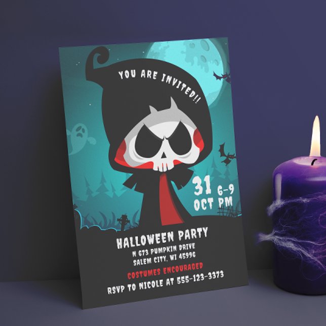 Invitación Trick o regalo de Halloween de Cute Spooky Grim Re (Subido por el creador)