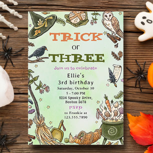 Invitación Trick O Treat Halloween Bruja Tercer cumpleaños