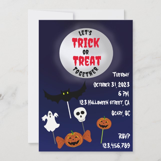 Invitación Trick o Treat Halloween espeluznantes caramelos (Anverso)