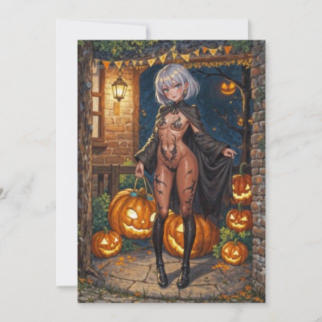 Invitación Trick o Treater, valiente Chica de disfraces de Ha (Anverso)