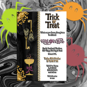 Invitación Trick o Trek Halloween Gold Purpurina Skulls