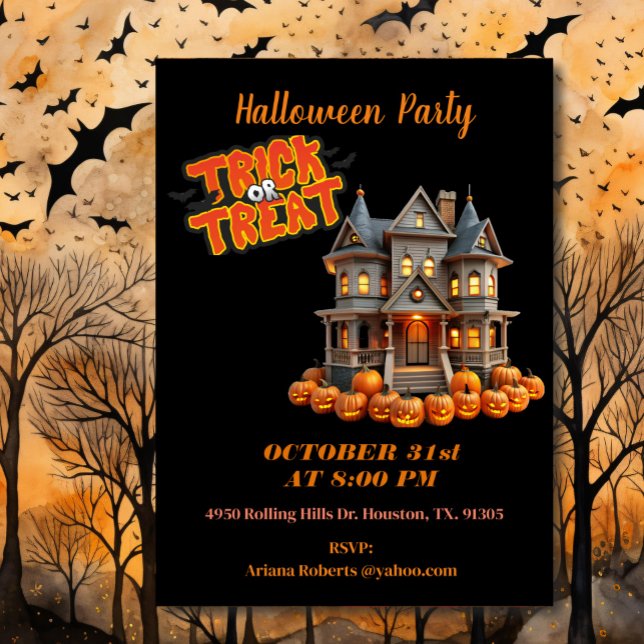 Invitación Trick O Tremendo Halloween Negro De Casa (Subido por el creador)