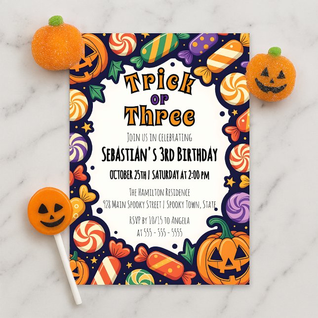 Invitación Trick o tres Fiestas de Halloween 3º cumpleaños (Subido por el creador)