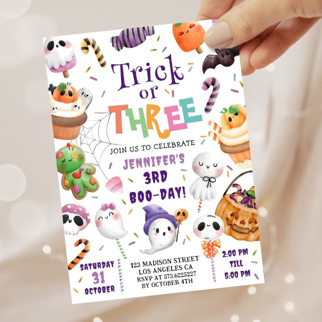 Invitación ¡Trick o Tres! Tercer cumpleaños de Cute Purple Ha (Subido por el creador)