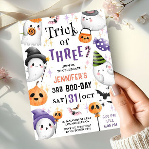 Invitación ¡Trick o Tres! Tía Fantasmas Halloween Tercer Cump