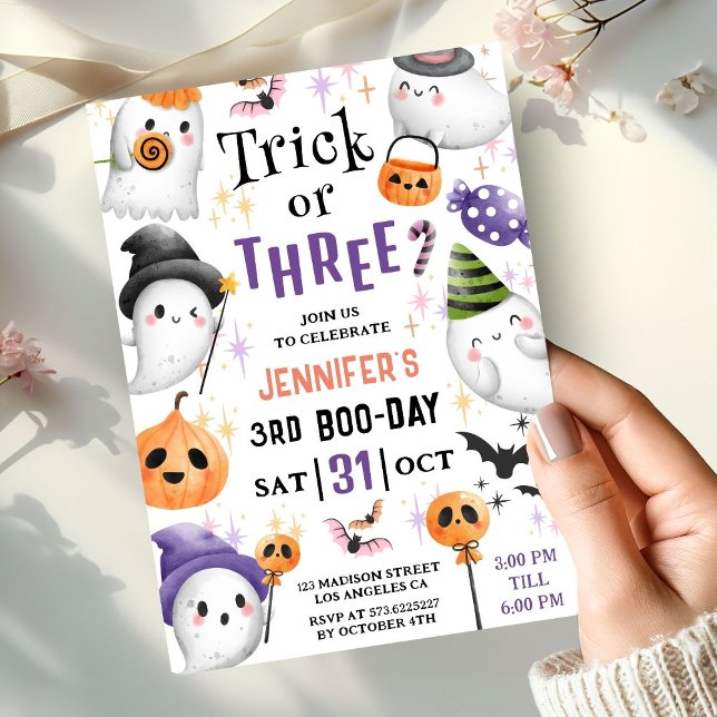 Invitación ¡Trick o Tres! Tía Fantasmas Halloween Tercer Cump (Subido por el creador)