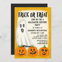 Invitación Trick o Treth Ghost Halloween Costume cumpleaños