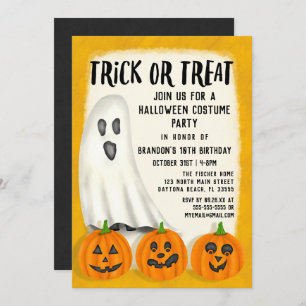 Invitación Trick o Treth Ghost Halloween Costume cumpleaños