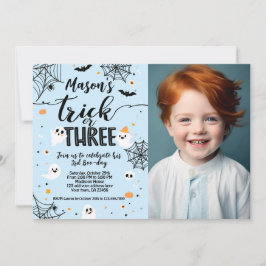 Invitación Trick or Three Blue Halloween Cute Ghost