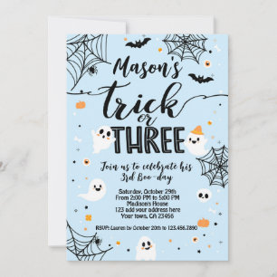 Invitación Trick or Three Blue Halloween Cute Ghost